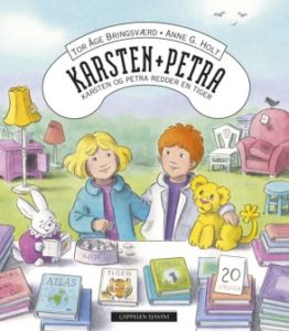 Omslaget til boka "Karsten og Petra redder en tiger" av Tor Åge Brigsværd og Anne G. Holt (ill.)