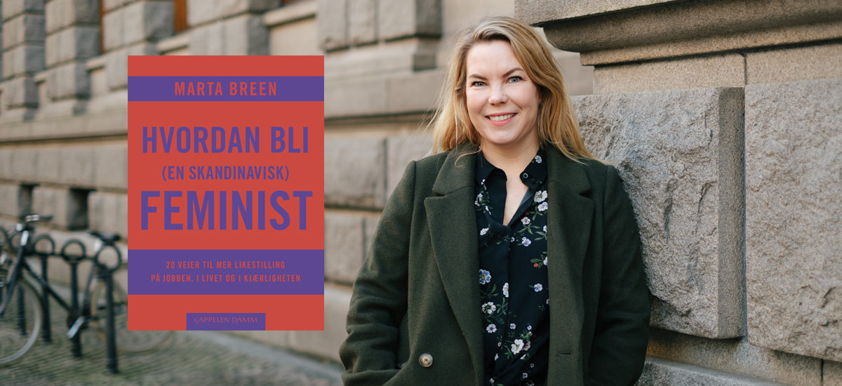 Portrett av Marta Breen med boka Hvordan bli (en skandinavisk) feminist