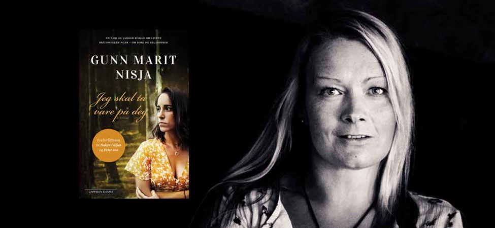 Fotocollage av forfatter Gunn Marit Nisja og boka hennes "Jeg skal ta vare på deg"