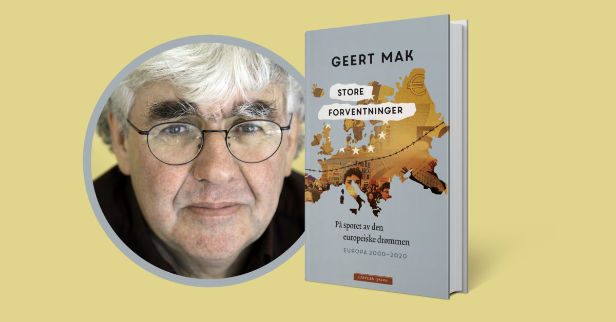 Foto av Geert Mak og omslaget til Store forventinger