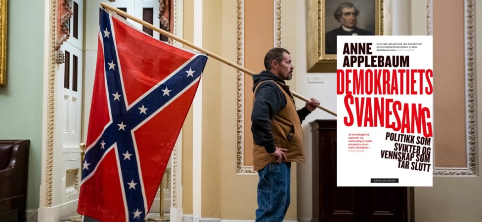 Mann med stort sørstatsflagg stående inne i den amerikanske kongressen