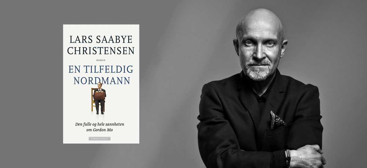 Portrett av Lars Saabye Christensen og omslaget til boka hans "En tilfeldig nordmann"