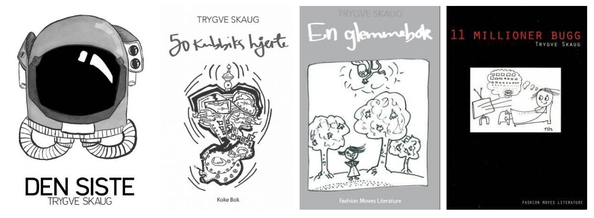Trygve Skaugs fire første diktsamlinger, 11 millioner bugg, En glemmebok, 50 kubbiks hjerte og Den siste