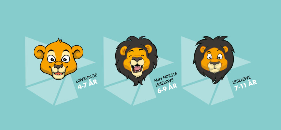 Tre illustrasjoner av løver