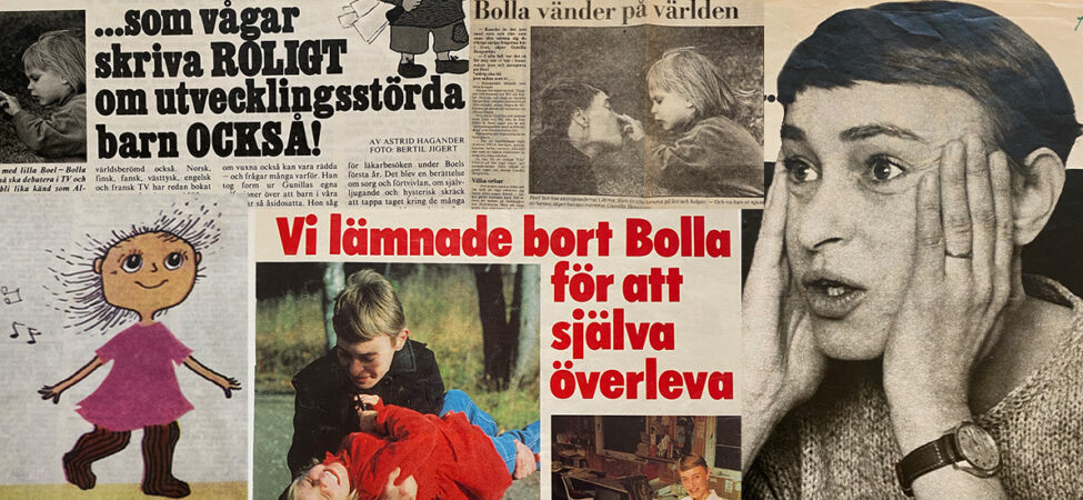 Avisutklipp fra rundt 1980 av Gunilla Bergström og datteren Boel