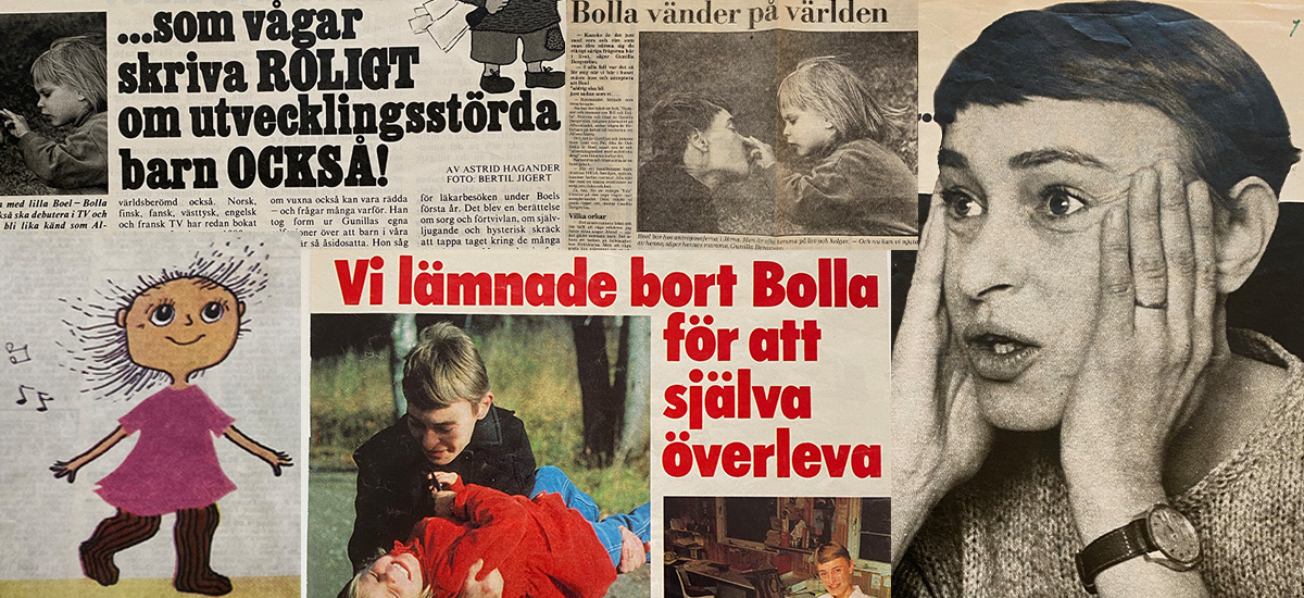 Avisutklipp fra rundt 1980 av Gunilla Bergström og datteren Boel