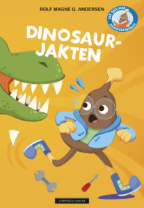 Bokomslag med illustrasjon av Kokosbananas som løper fra en dinosaur