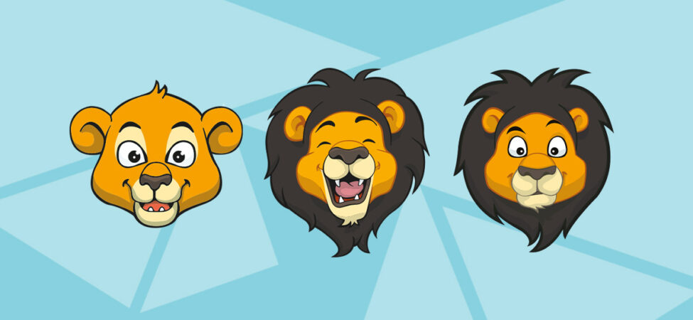 Illustrasjon av tre løverhoder