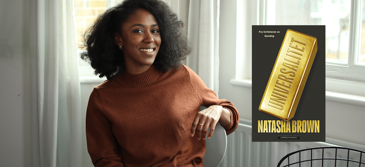 Foto av Natasha Brown med omslaget til «Universalitet»